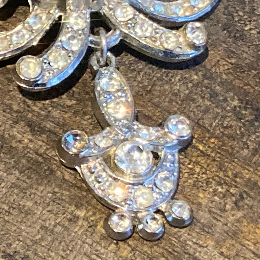 💋 Vintage Art Deco 15” Sterling 8 Necklace Bow Gemstone Rhinestone Pendant 💎 - Picture 9 of 13
